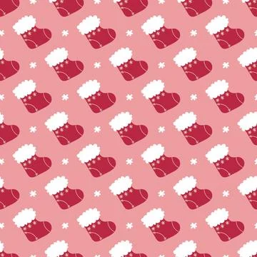 Vector seamless pattern with Christmas socks snowflakes Stock Illustration