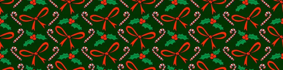 Vector seamless pattern of Christmas symbols in doodle flat style. Bright b.. 스톡 일러스트