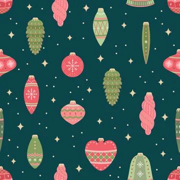 Vector seamless pattern with Christmas toys. New Year's background. Stock Illustration