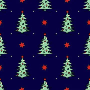 Vector seamless pattern with Christmas tree Stock Illustration