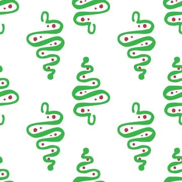 Vector seamless pattern of a Christmas tree with a green curved line and red イラスト素材