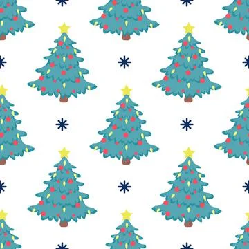 Vector seamless pattern of a Christmas tree with red balloons Stock Illustration