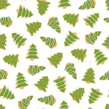 Vector seamless pattern with christmas tree cookie. Repeatable new year cartoon Stock Illustration