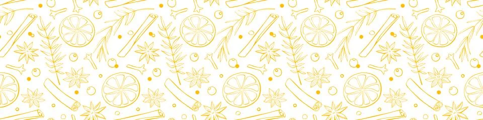 Vector seamless pattern of Christmas winter outline spices in doodle style. X Stock Illustration