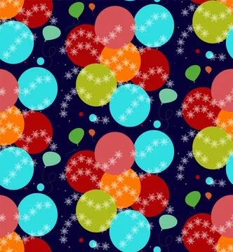Vector seamless pattern with circles, balls, snowflake chains. Stock Illustration