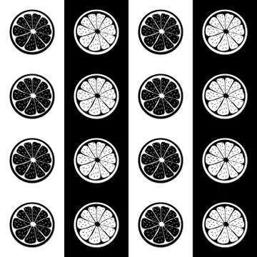 Vector seamless pattern of citrus fruit. Lemon, orange, grapefruit, lime. Black Illustrazione stock