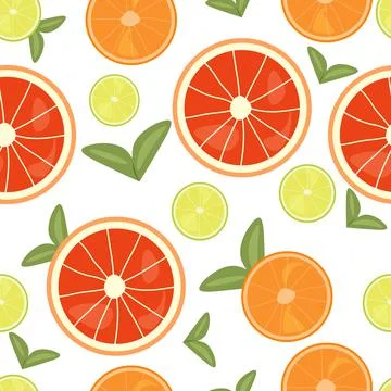 Vector seamless pattern with citrus, grapefruit, lime, orange. 스톡 일러스트