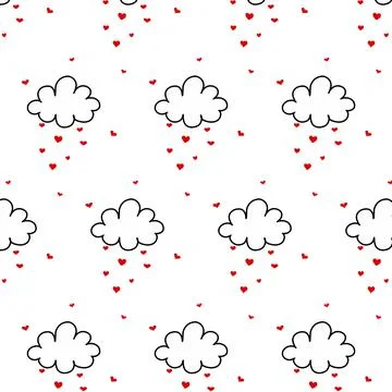 Vector seamless pattern with cloud and hearts. 스톡 일러스트