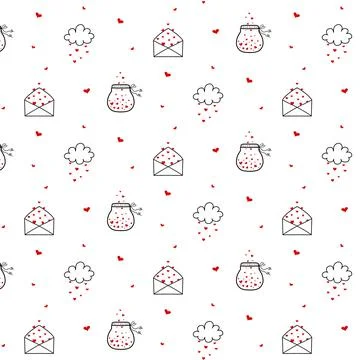 Vector seamless pattern with cloud, jar and hearts Stock Illustration