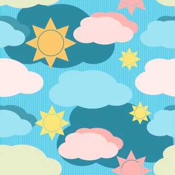 Vector seamless pattern with clouds and sun イラスト素材