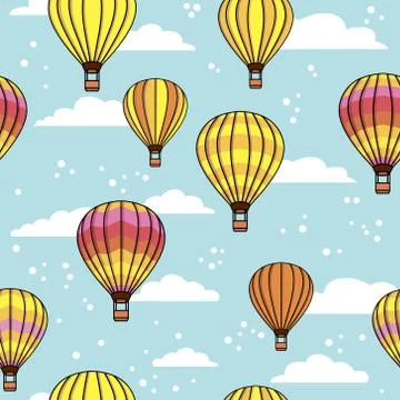 Vector seamless pattern with clouds and balloons Stock Illustration