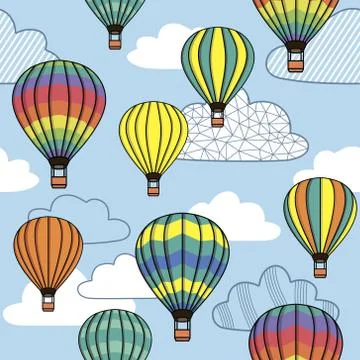 Vector seamless pattern with clouds and balloons イラスト素材