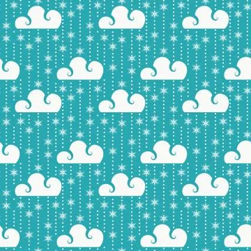 Vector seamless pattern with clouds and snowflakes. 스톡 일러스트