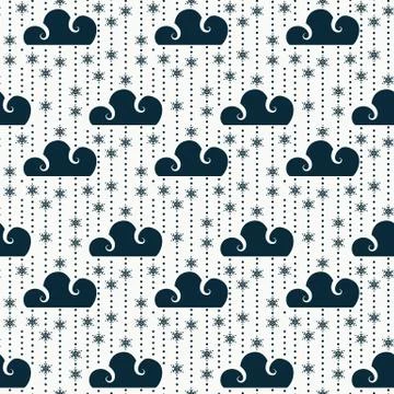 Vector seamless pattern with clouds and snowflakes. イラスト素材