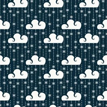 Vector seamless pattern with clouds and snowflakes. イラスト素材