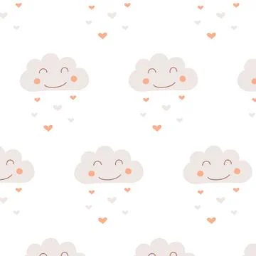 Vector seamless pattern with clouds and hearts . Stockillustratie