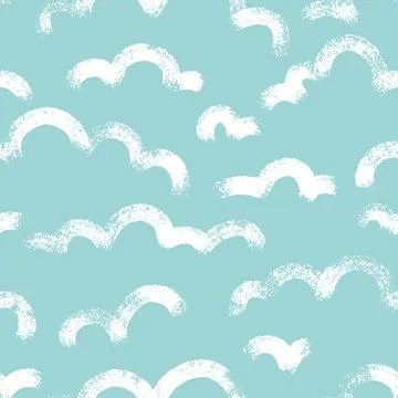 Vector seamless pattern with clouds. Dry brush hand drawn linear artistic c.. イラスト素材