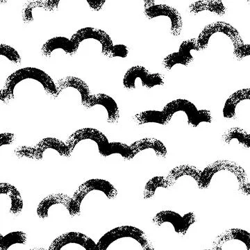 Vector seamless pattern with clouds. Dry brush hand drawn linear artistic clo イラスト素材