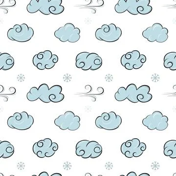 Vector seamless pattern with clouds, snowflakes and wind in cartoon style 스톡 일러스트