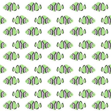 Vector seamless pattern with clownfish.Underwater cartoon creatures.Marine Stock Illustration