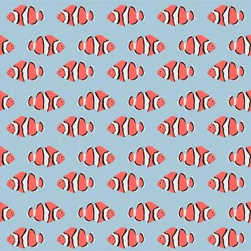 Vector seamless pattern with clownfish.Underwater cartoon creatures.Marine Illustrazione stock