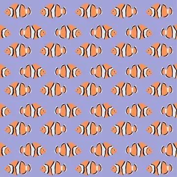 Vector seamless pattern with clownfish.Underwater cartoon creatures.Marine Stock Illustration