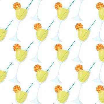 Vector seamless pattern with cocktail in glass decorated with orange Stock Illustration