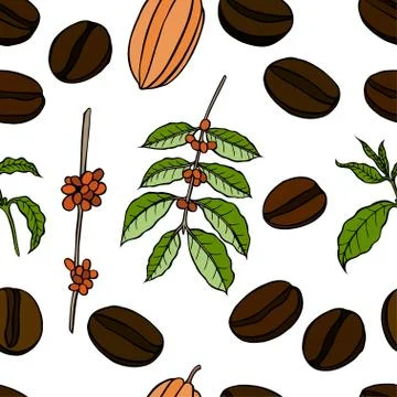 Vector seamless pattern of cocoa beans 库存插图