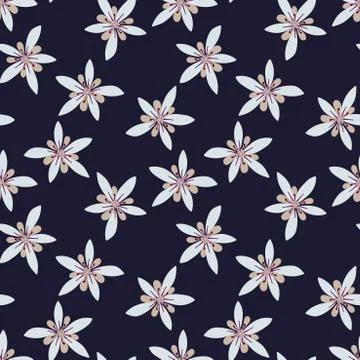 Vector Seamless pattern of cocoa flowers on a dark blue background. Hand draw Stock Illustration