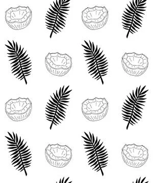 Vector seamless pattern of coconut and palm leaves Stock Illustration