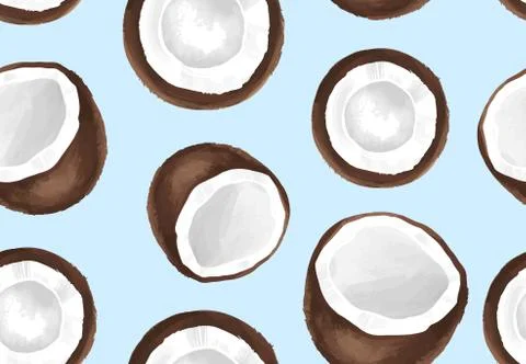 Vector seamless pattern with coconut. Tropical background with exotic fruits Stock Illustration