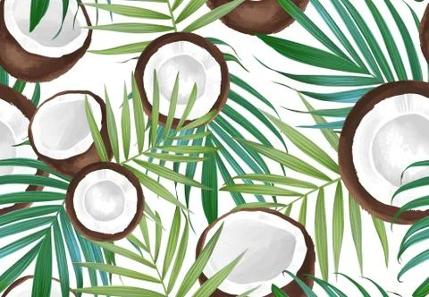 Vector seamless pattern with coconut. Tropical background with exotic fruits Stock Illustration