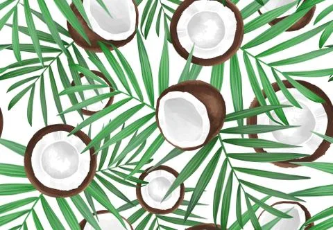 Vector seamless pattern with coconut. Tropical background with exotic fruits Stock Illustration