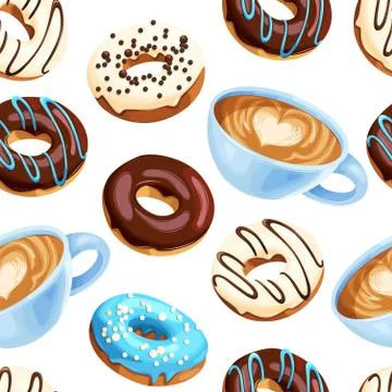 Vector seamless pattern with coffee and donuts Stock Illustration