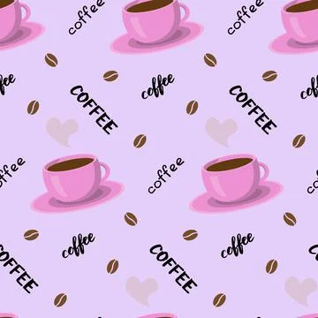 Vector seamless pattern with coffee cup, lettering and beans. Beautiful print in Stockillustratie