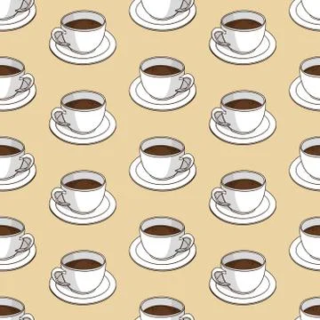 Vector seamless pattern with coffee cups Stock Illustration