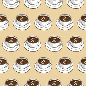 Vector seamless pattern with coffee cups Stock Illustration