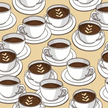 Vector seamless pattern with coffee cups Stock Illustration