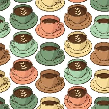 Vector seamless pattern with coffee cups Stock Illustration