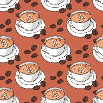 Vector seamless pattern with coffee cups and coffee beans Illustrazione stock