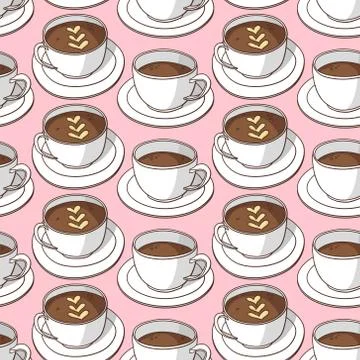 Vector seamless pattern with coffee cups Stock Illustration