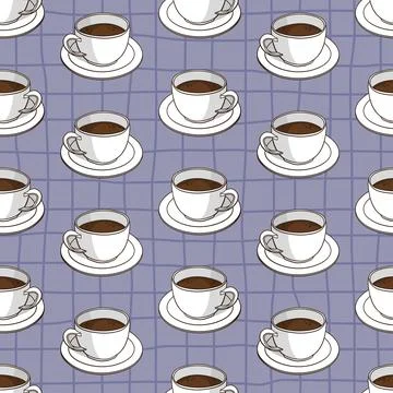Vector seamless pattern with coffee cups. Retro creative design Stock Illustration