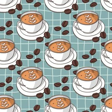 Vector seamless pattern with coffee cups. Retro creative design Stock Illustration