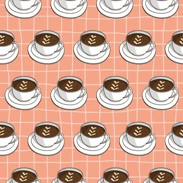 Vector seamless pattern with coffee cups. Retro creative design Stock Illustration