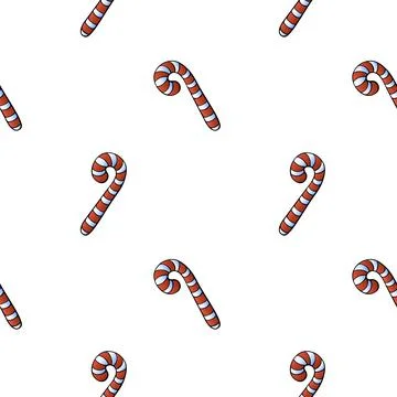 Vector seamless pattern with color candy cane, in flat style. Festive bright  Stock Illustration