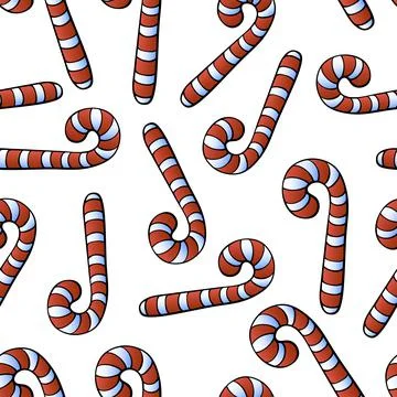 Vector seamless pattern with color candy cane, in flat style. Festive bright  イラスト素材