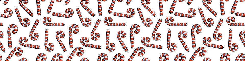 Vector seamless pattern with color candy cane, in flat style. Festive bright  Illustrazione stock