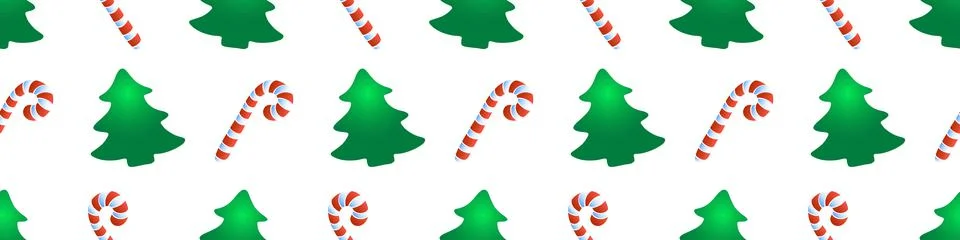 Vector seamless pattern with color candy cane, decorations, xmas tree, in fla イラスト素材