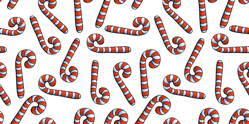 Vector seamless pattern with color candy cane, in flat style. Festive bright  Stock Illustration