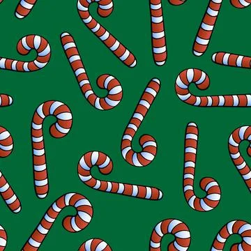 Vector seamless pattern with color candy cane, in flat style. Festive bright  イラスト素材